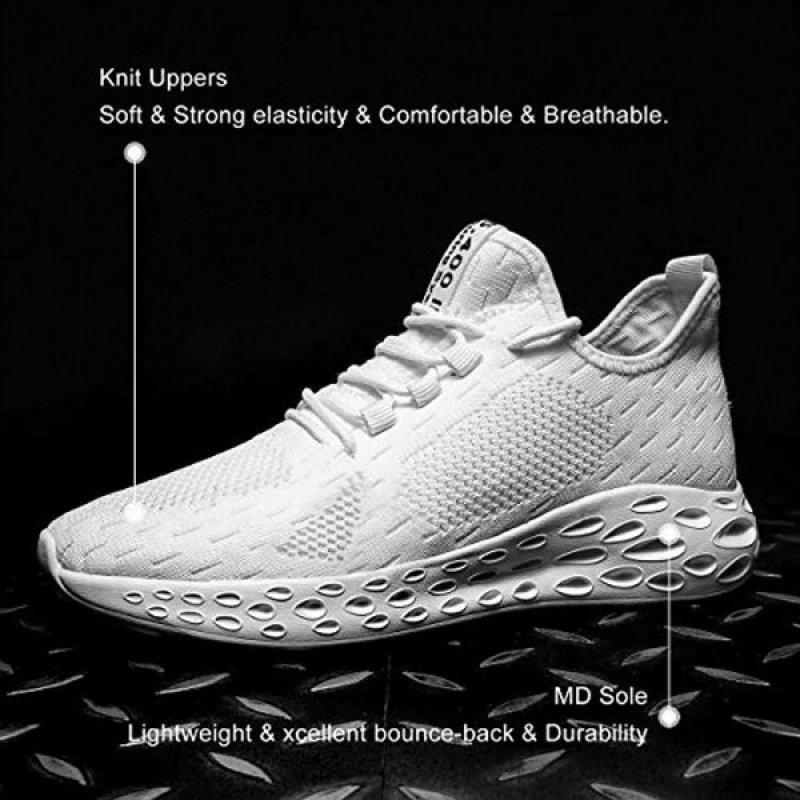 Mevlzz Mens Running Shoes Slip on Walking Shoes Fashion Breathable Sneakers Mesh Soft Sole Casual Athletic Lightweight White