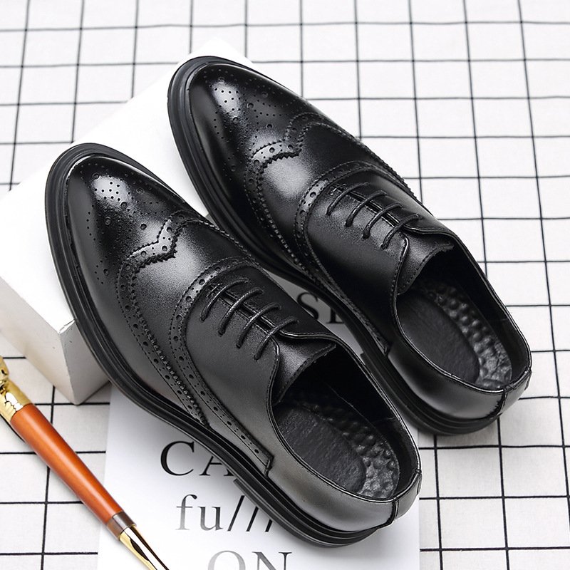 Autumn Bullock men's shoes, British trendy shoes, casual business dress shoes, men's pointed black small leather shoes