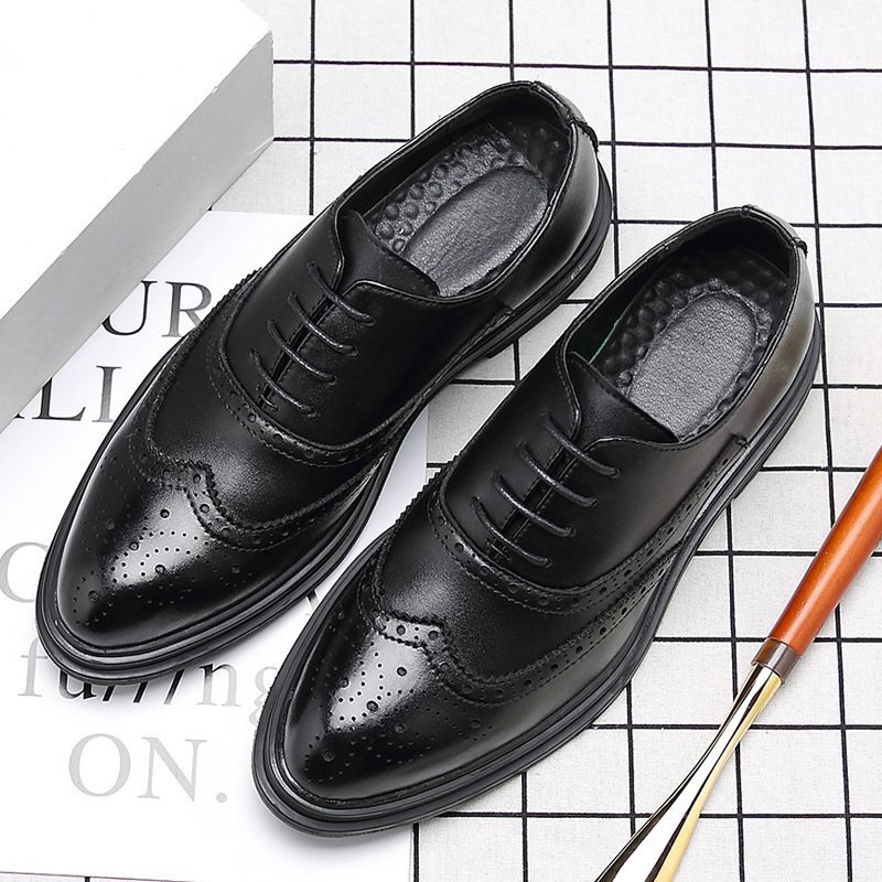 Autumn Bullock men's shoes, British trendy shoes, casual business dress shoes, men's pointed black small leather shoes