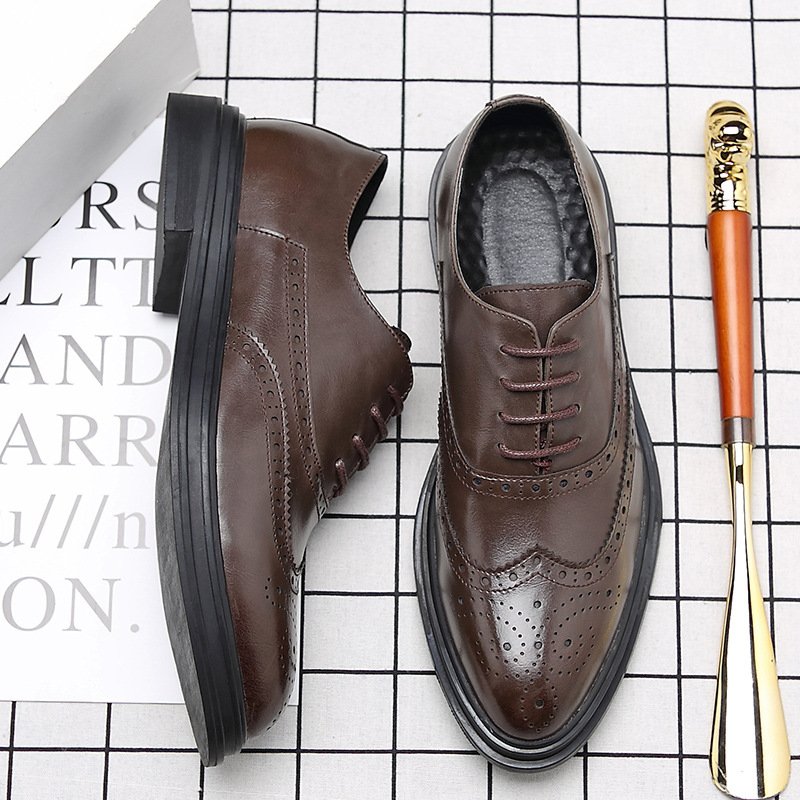 Autumn Bullock men's shoes, British trendy shoes, casual business dress shoes, men's pointed black small leather shoes