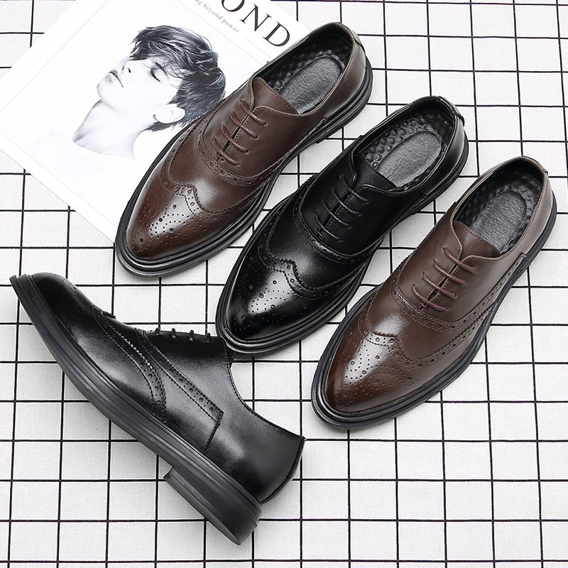 Autumn Bullock men's shoes, British trendy shoes, casual business dress shoes, men's pointed black small leather shoes