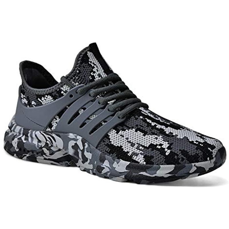 Feetmat Men's Non Slip Gym Sneakers Lightweight Breathable Athletic Running Walking Tennis Shoes Camouflage Grey