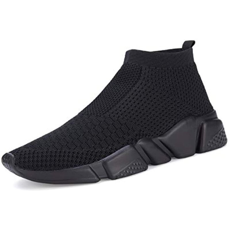 Santiro Men's Running Shoes Breathable Knit Slip On Sneakers Lightweight Athletic Shoes Casual Sports Shoes All Black