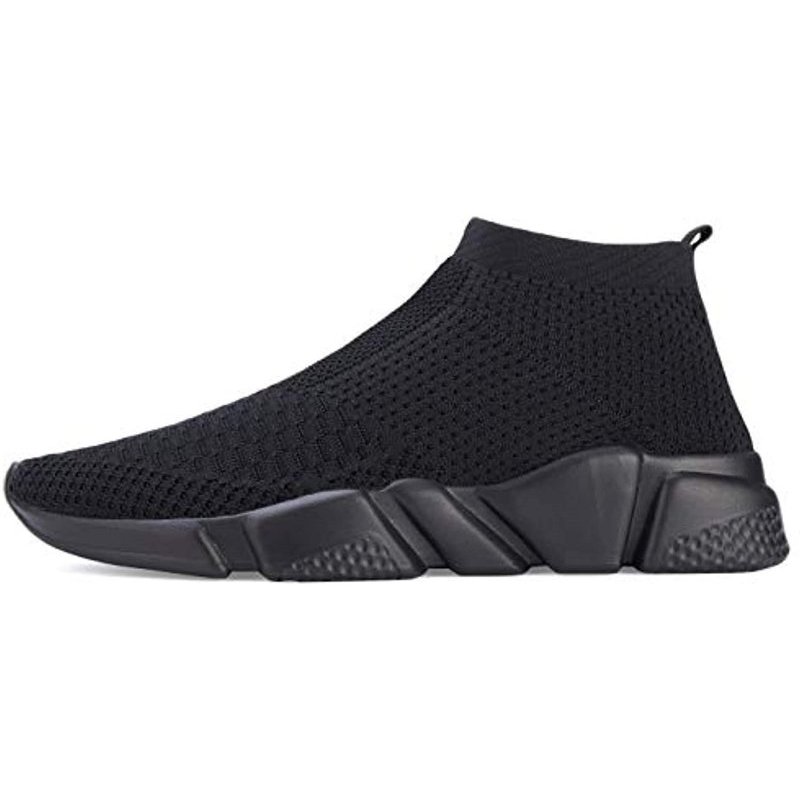 Santiro Men's Running Shoes Breathable Knit Slip On Sneakers Lightweight Athletic Shoes Casual Sports Shoes All Black