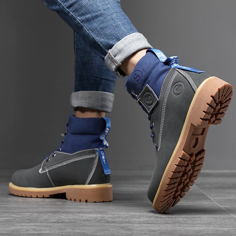 2021 autumn and winter new men's boots stitching Martin boots tide shoes increased shock absorption factory direct sales