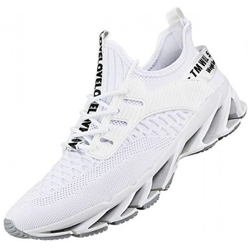 DUORO Mens Athletic Running Shoes Mesh Lightweight Sneakers Breathable Stylish Athletic Gym Shoes Casual Tennis Sport Shoes for Workout Walking 1387-white