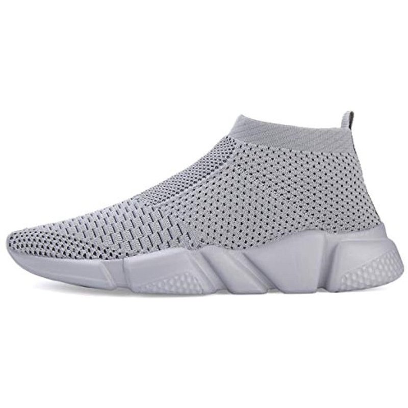 Santiro Men's Running Shoes Breathable Knit Slip On Sneakers Lightweight Athletic Shoes Casual Sports Shoes All Grey